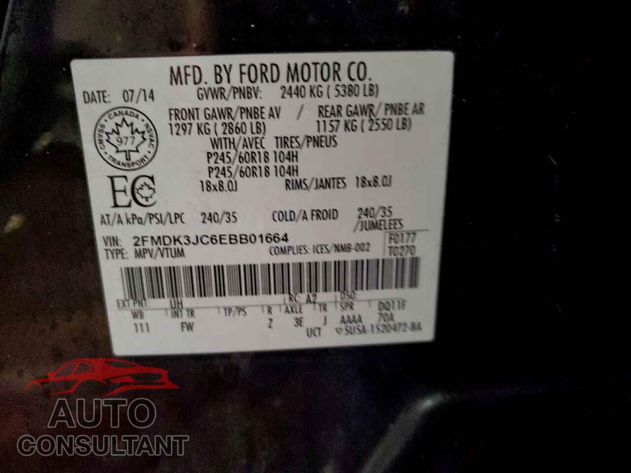 FORD EDGE 2014 - 2FMDK3JC6EBB01664