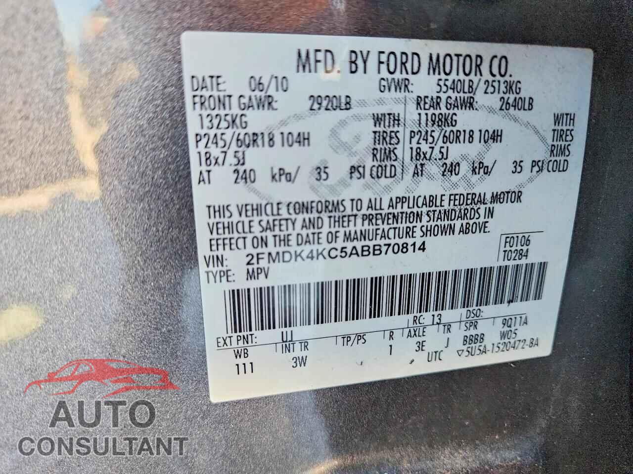 FORD EDGE 2010 - 2FMDK4KC5ABB70814