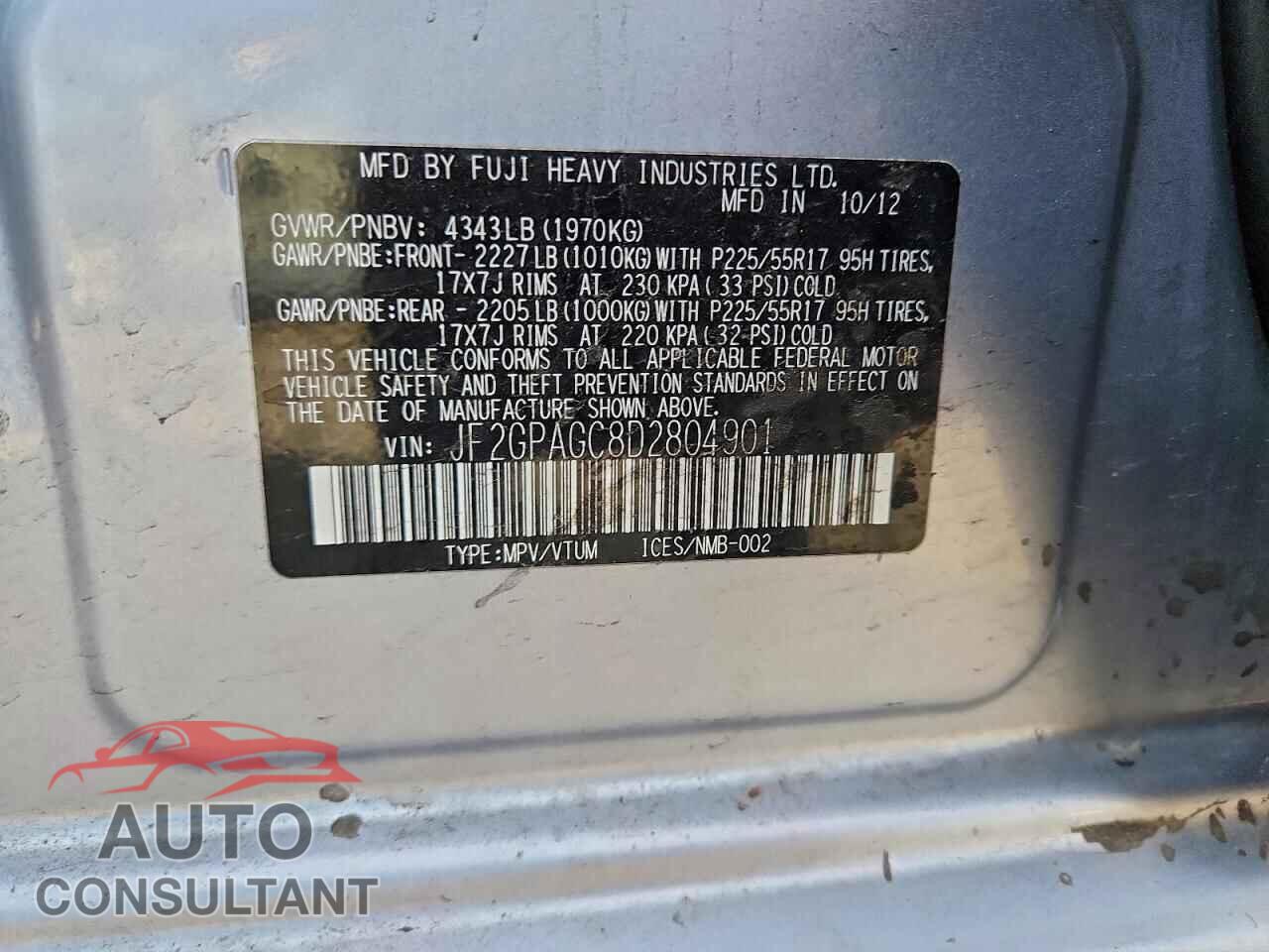 SUBARU XV 2013 - JF2GPAGC8D2804901