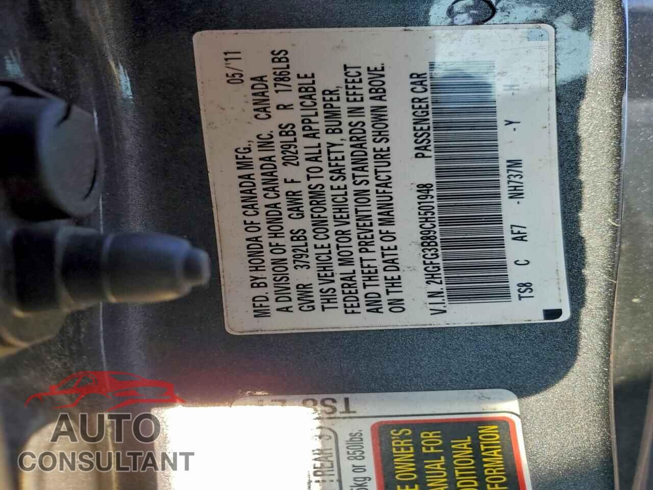 HONDA CIVIC 2012 - 2HGFG3B89CH501948