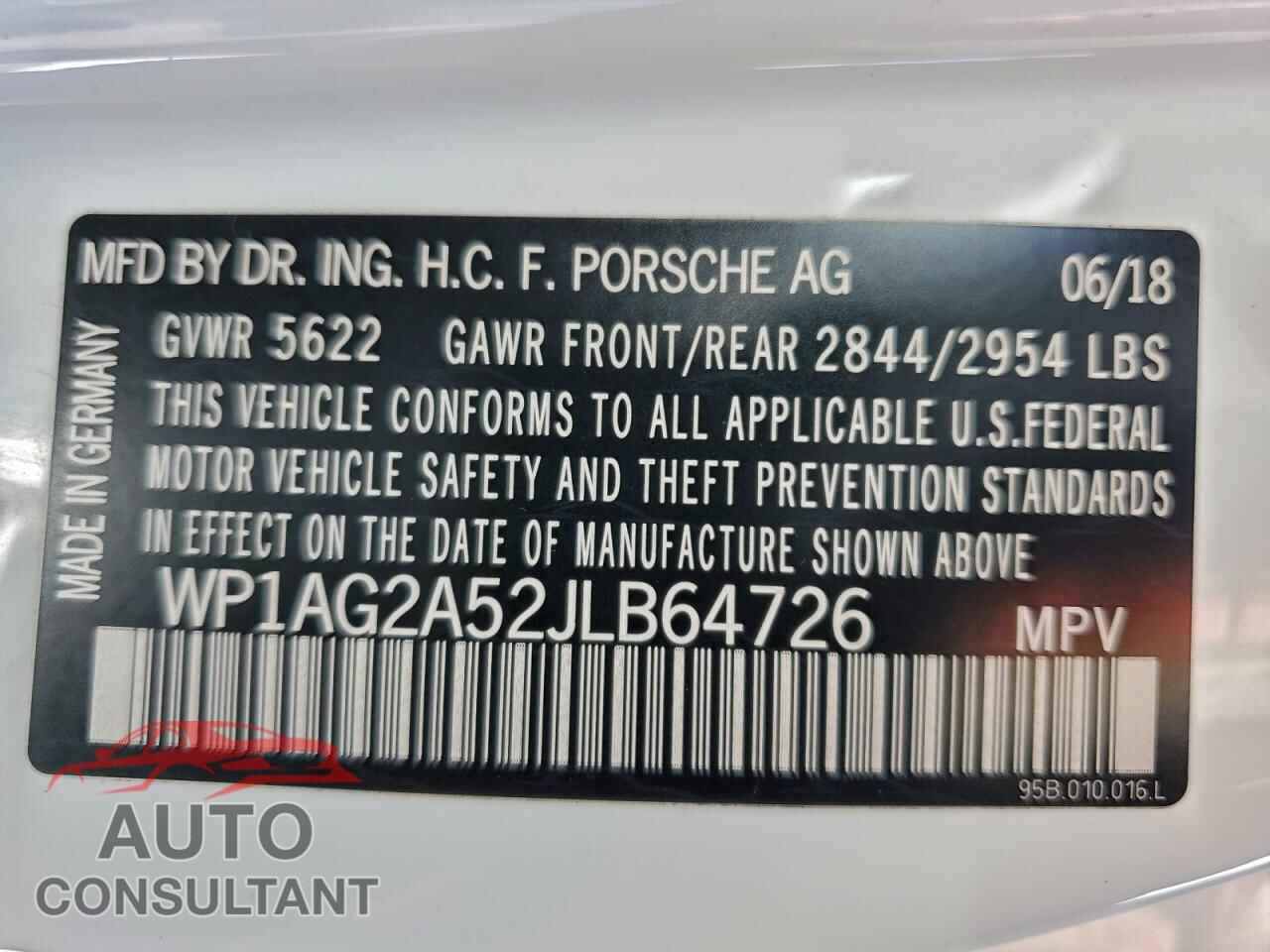 PORSCHE MACAN 2018 - WP1AG2A52JLB64726