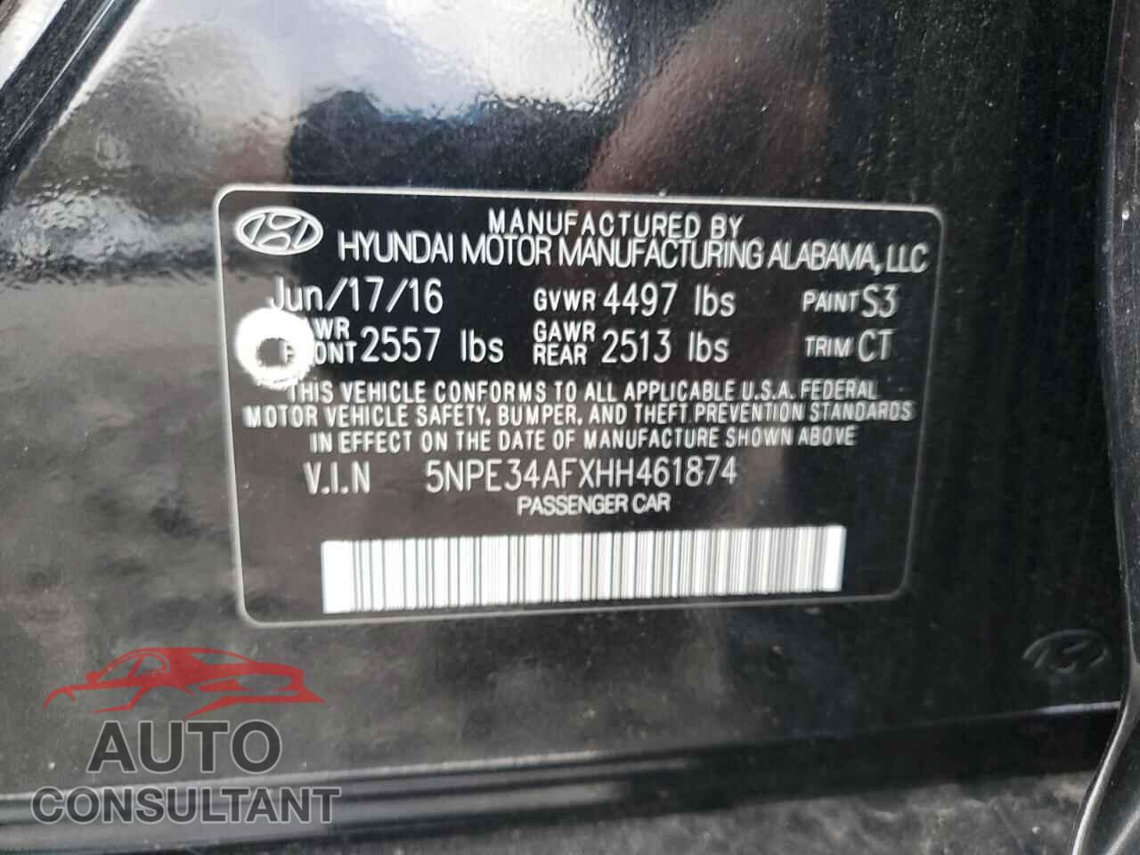 HYUNDAI SONATA 2017 - 5NPE34AFXHH461874