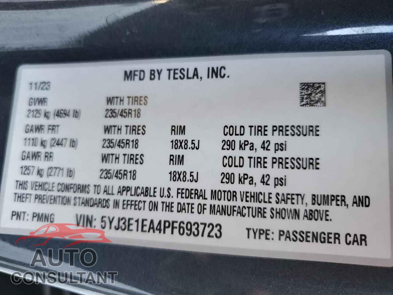 TESLA MODEL 3 2023 - 5YJ3E1EA4PF693723