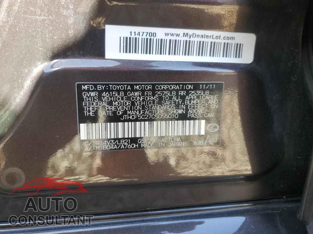 LEXUS IS 2012 - JTHCF5C27C5055010