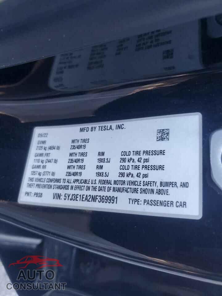 TESLA MODEL 3 2022 - 5YJ3E1EA2NF369991