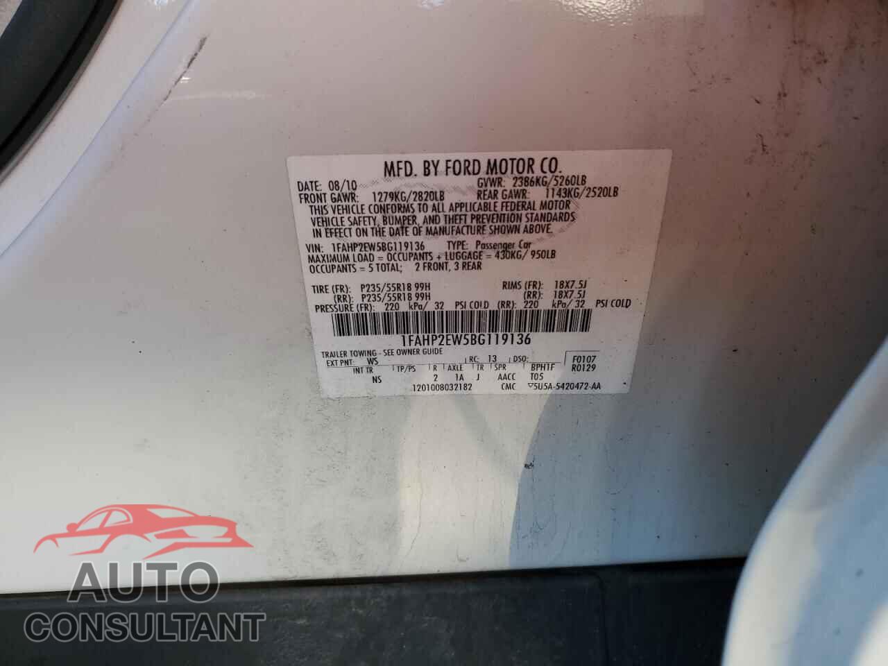 FORD TAURUS 2011 - 1FAHP2EW5BG119136
