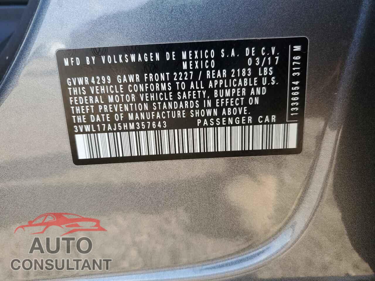 VOLKSWAGEN JETTA 2017 - 3VWL17AJ5HM357643
