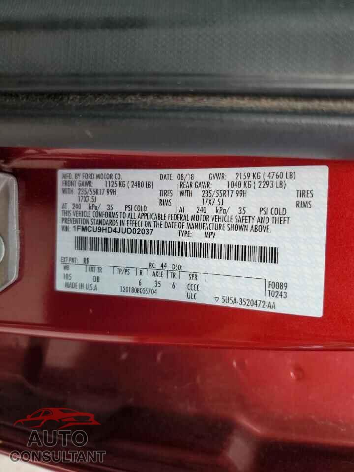 FORD ESCAPE 2018 - 1FMCU9HD4JUD02037