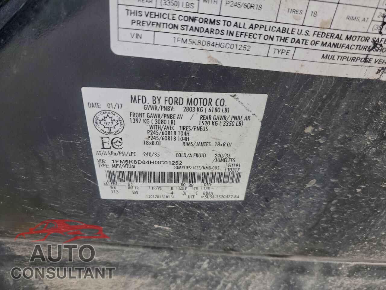 FORD EXPLORER 2017 - 1FM5K8D84HGC01252
