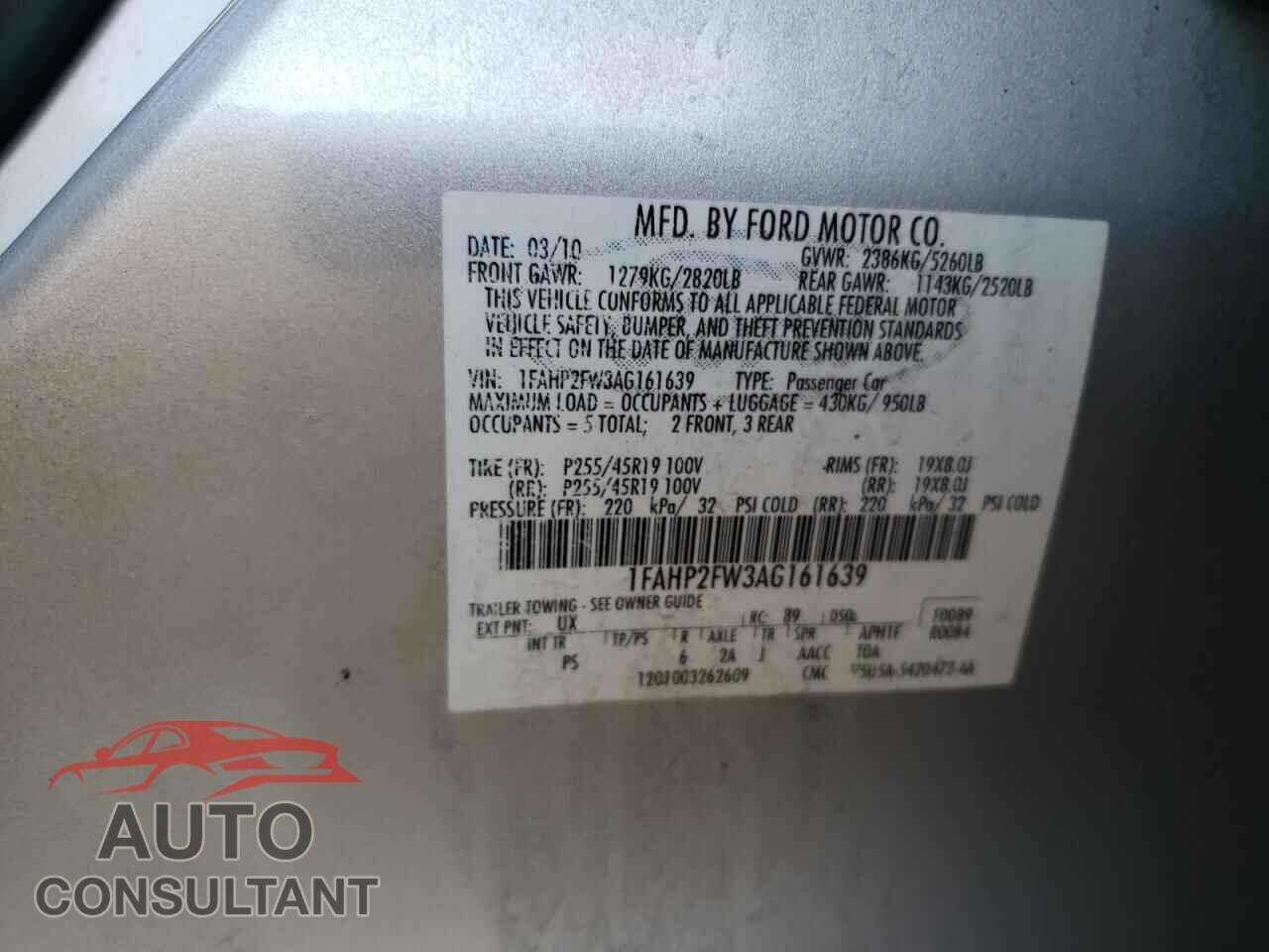 FORD TAURUS 2010 - 1FAHP2FW3AG161639