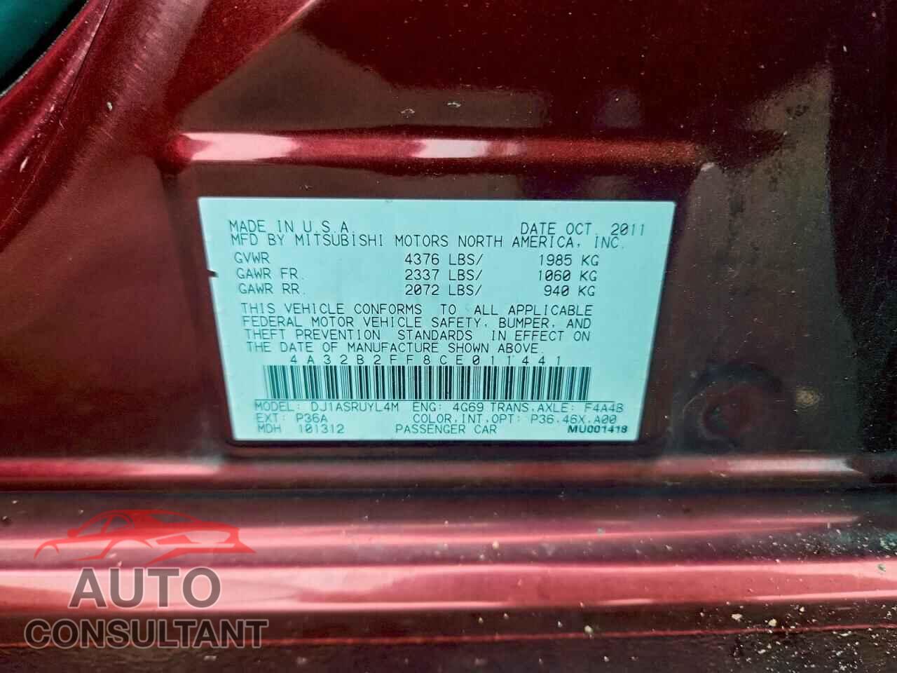 MITSUBISHI GALANT 2012 - 4A32B2FF8CE011441