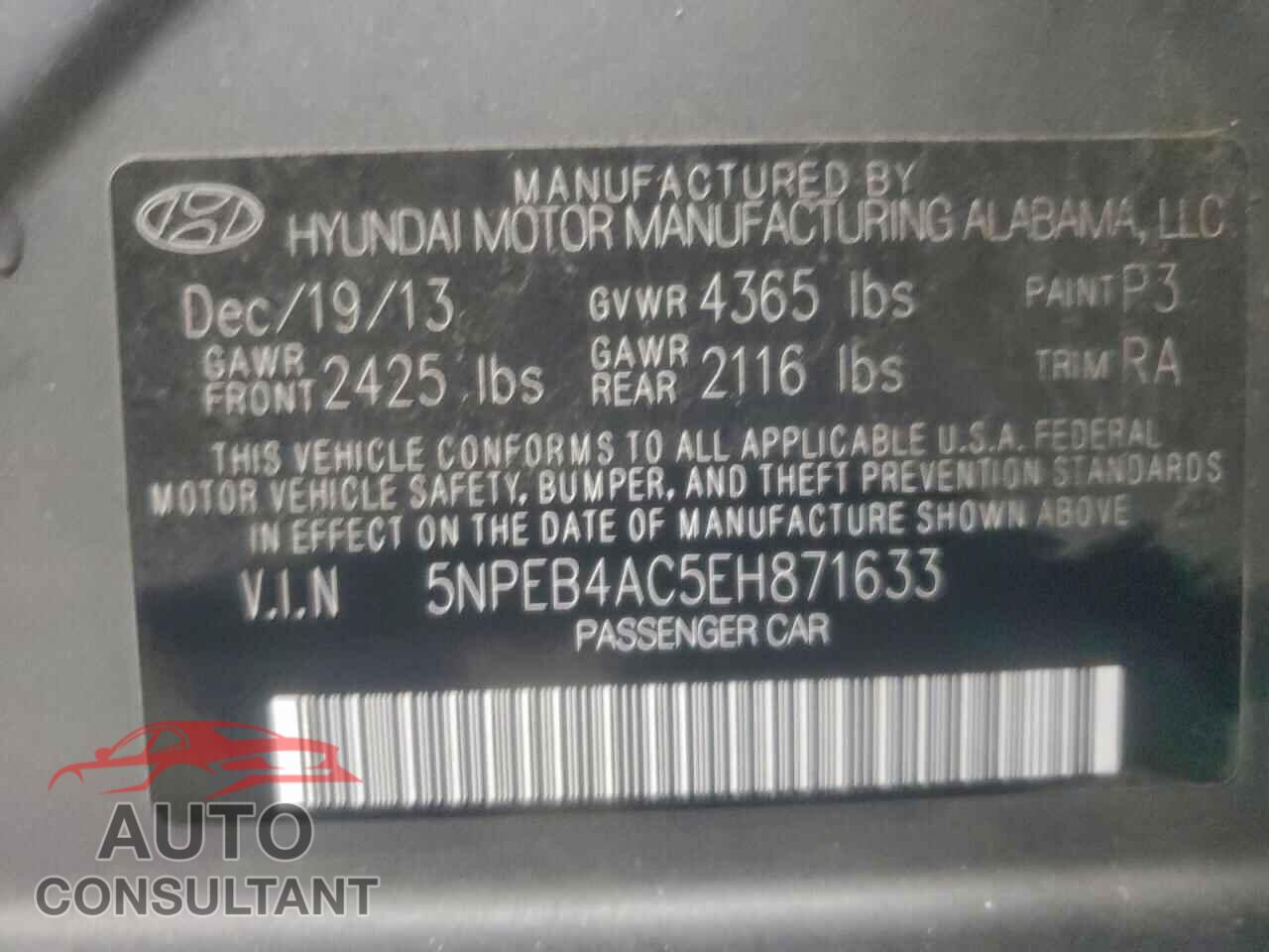 HYUNDAI SONATA 2014 - 5NPEB4AC5EH871633