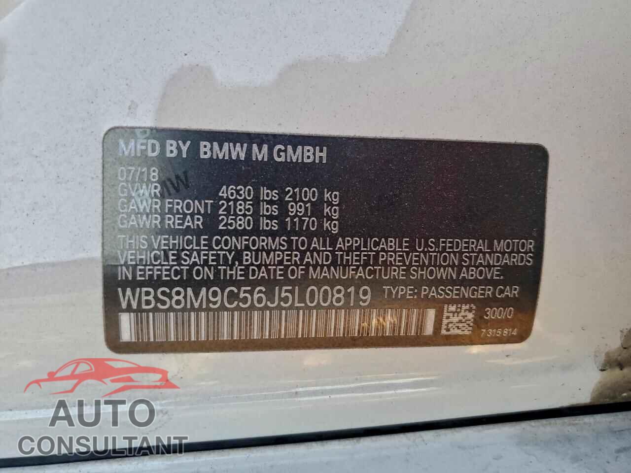 BMW M3 2018 - WBS8M9C56J5L00819