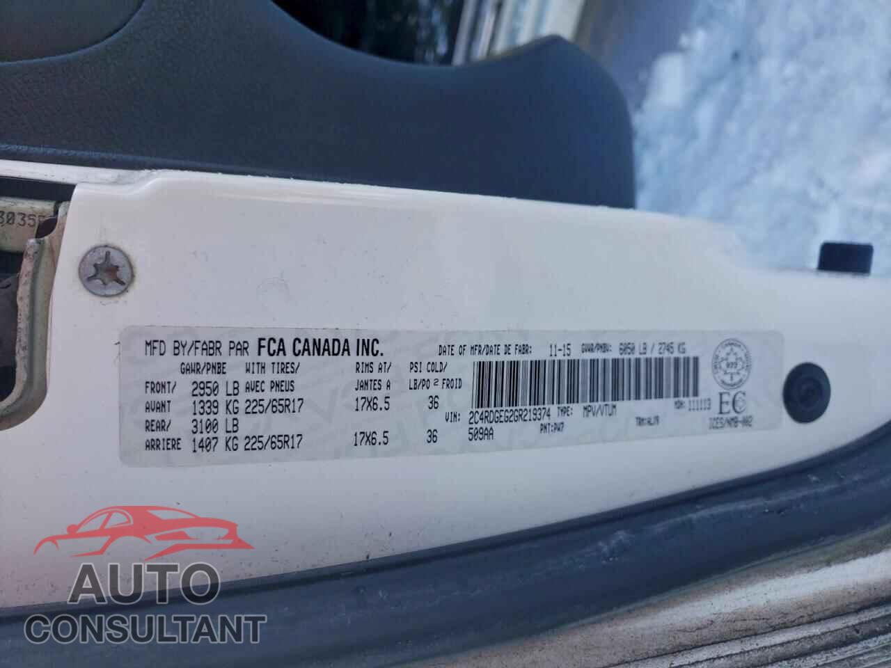 DODGE CARAVAN 2016 - 2C4RDGEG2GR219374