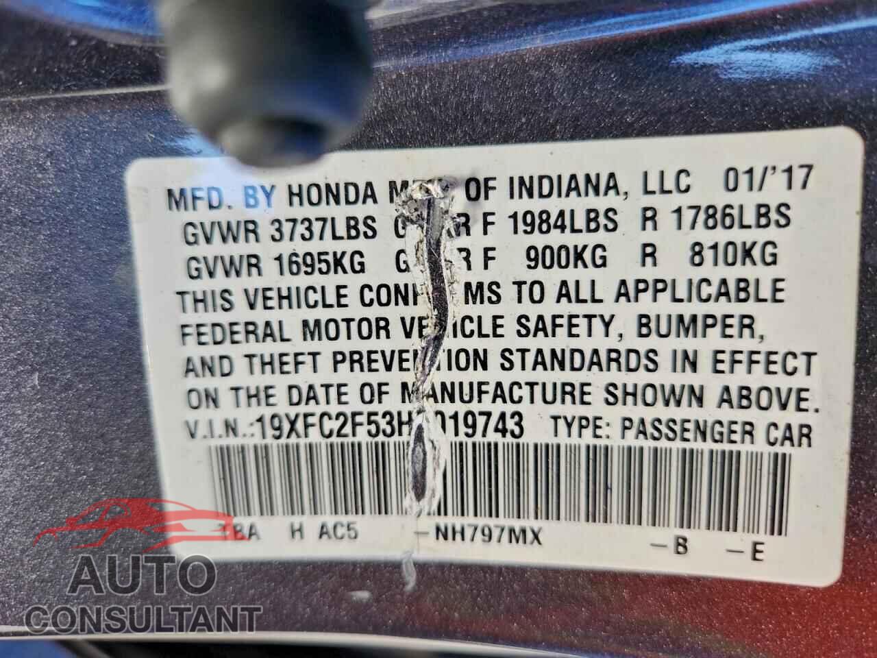 HONDA CIVIC 2017 - 19XFC2F53HE019743