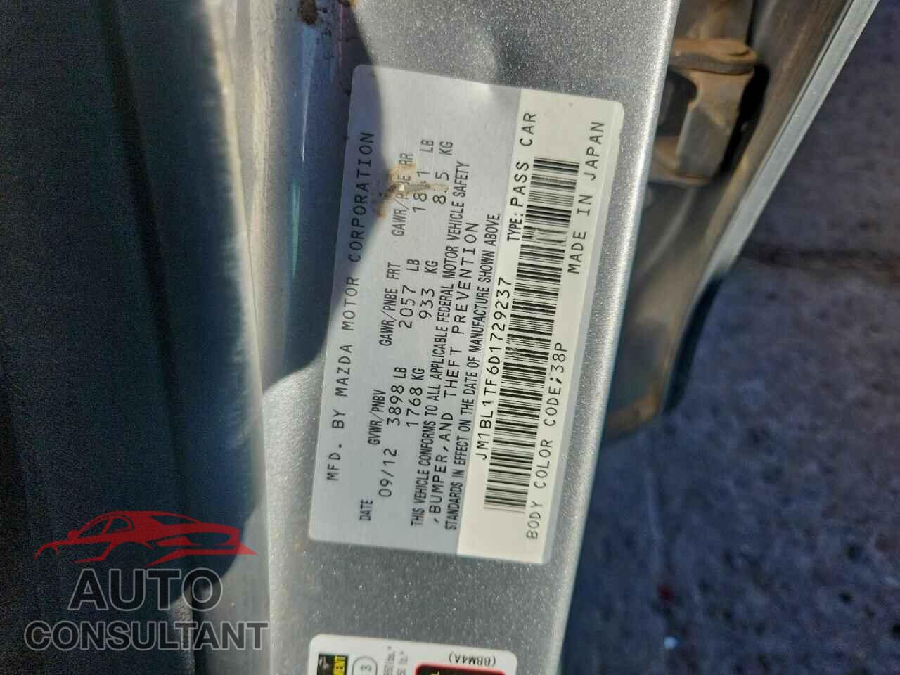 MAZDA 3 2013 - JM1BL1TF6D1729237