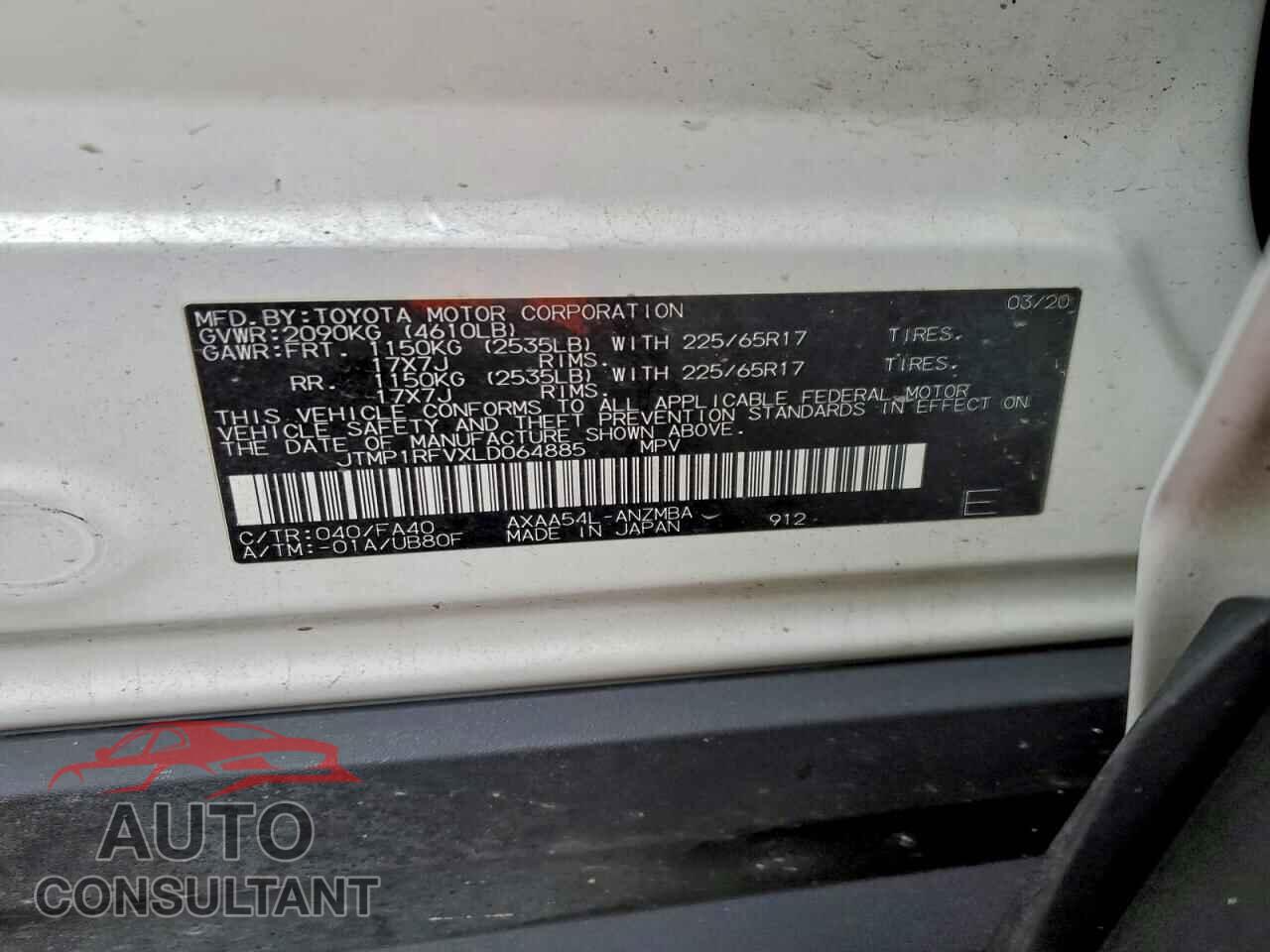 TOYOTA RAV4 2020 - JTMP1RFVXLD064885