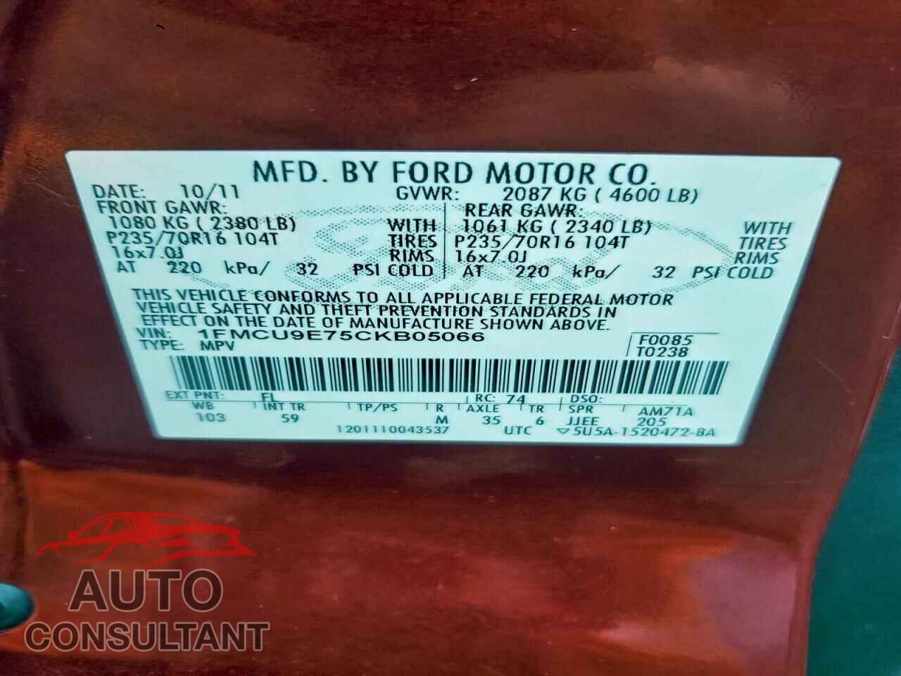 FORD ESCAPE 2012 - 1FMCU9E75CKB05066