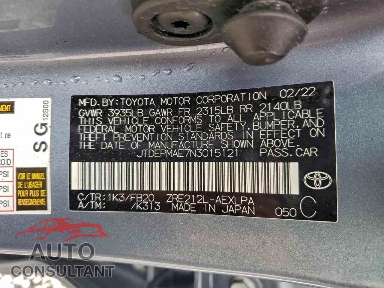 TOYOTA COROLLA 2022 - JTDEPMAE7N3015121