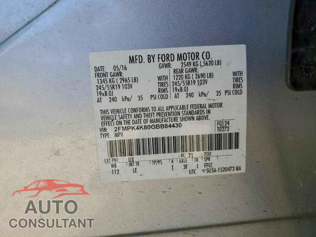 FORD EDGE 2016 - 2FMPK4K80GBB84430
