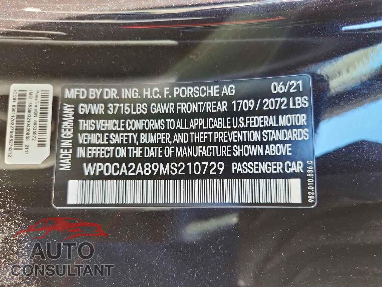 PORSCHE BOXSTER 2021 - WP0CA2A89MS210729