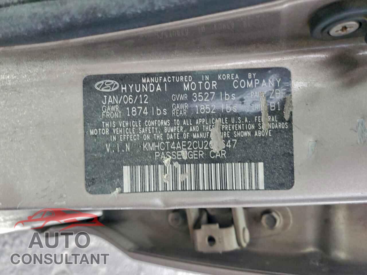 HYUNDAI ACCENT 2012 - KMHCT4AE2CU203647