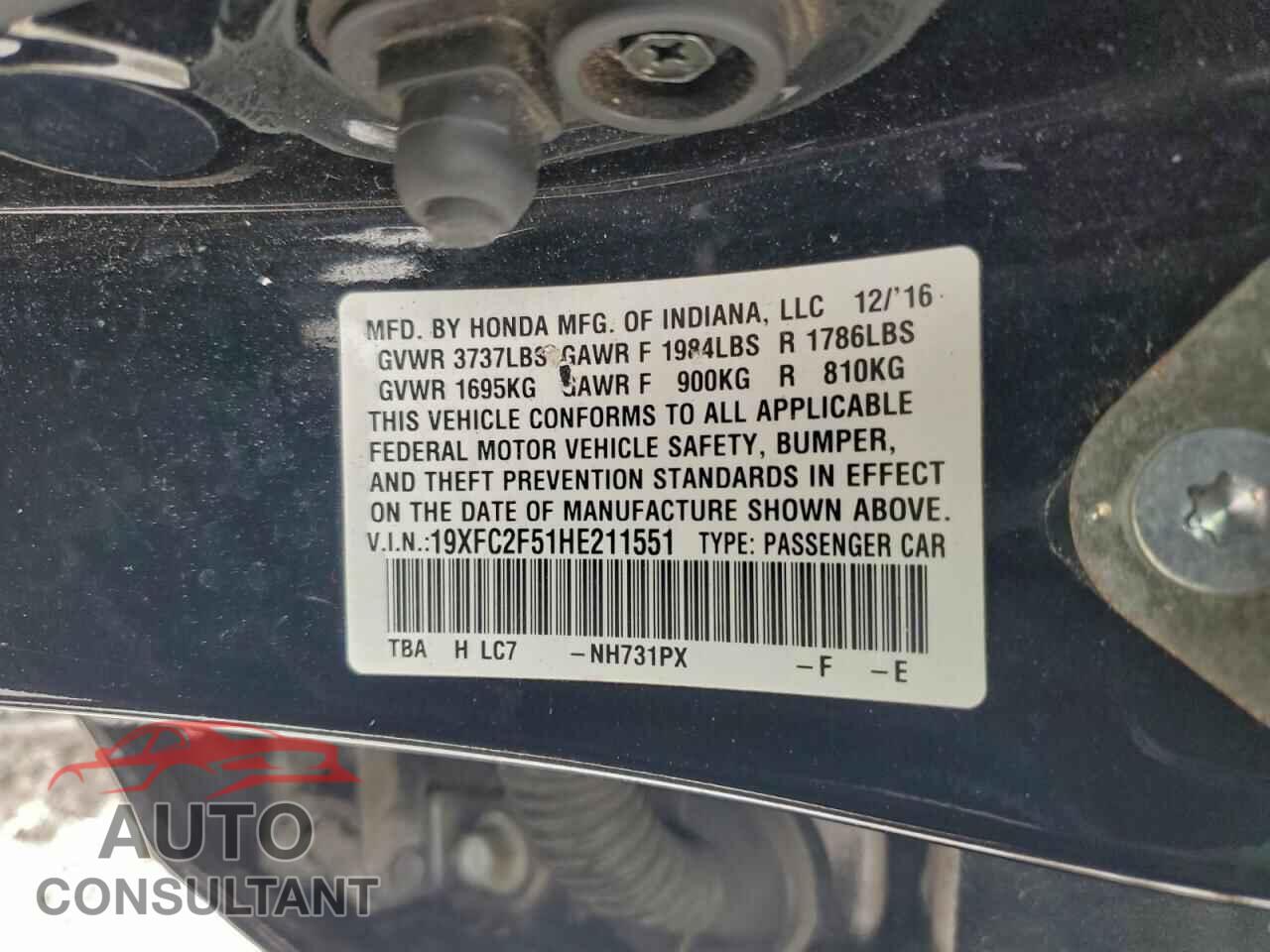 HONDA CIVIC 2017 - 19XFC2F51HE211551