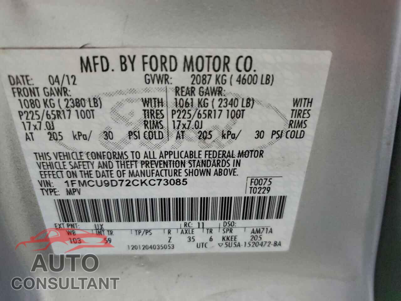 FORD ESCAPE 2012 - 1FMCU9D72CKC73085