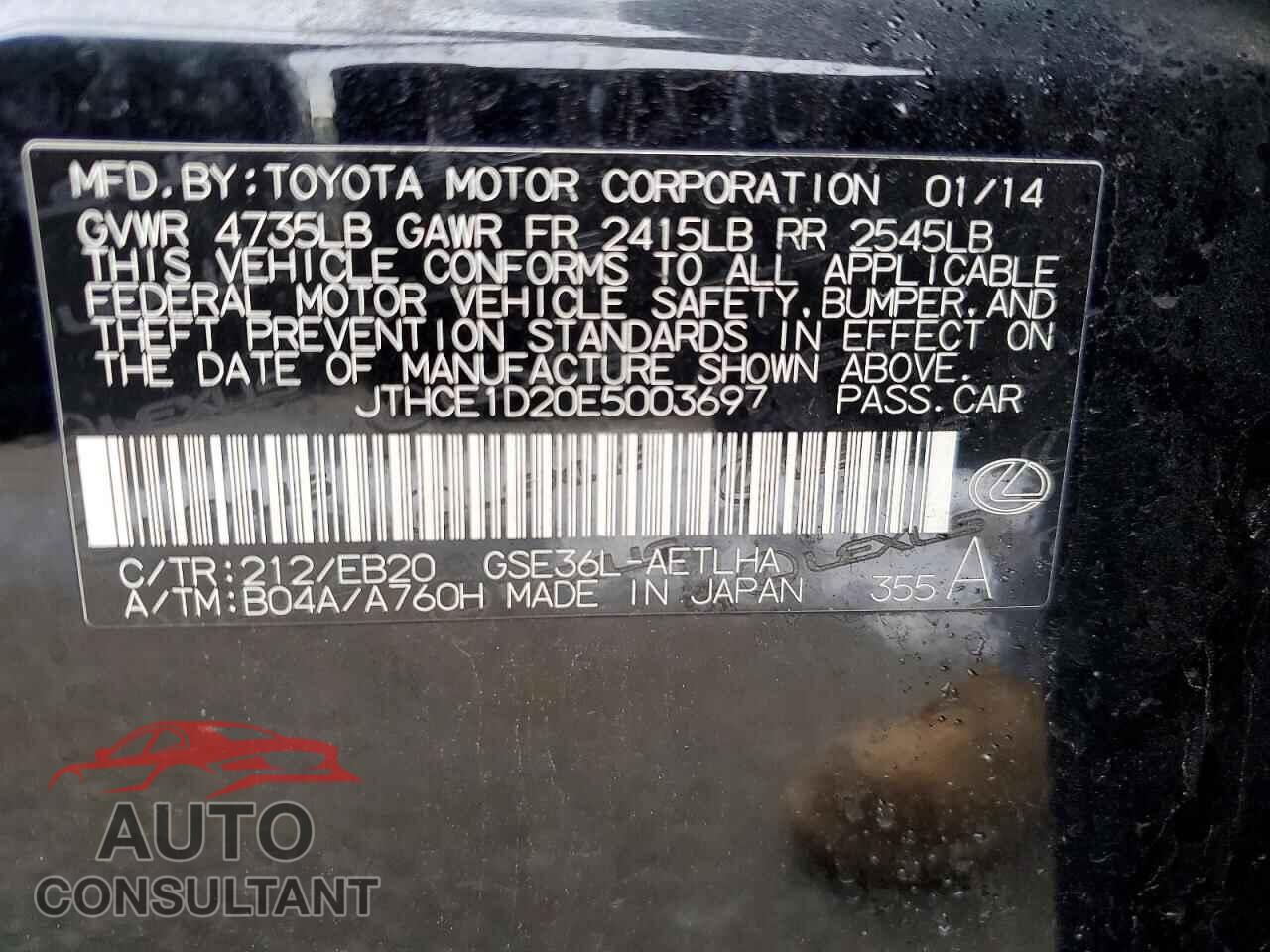 LEXUS IS 2014 - JTHCE1D20E5003697