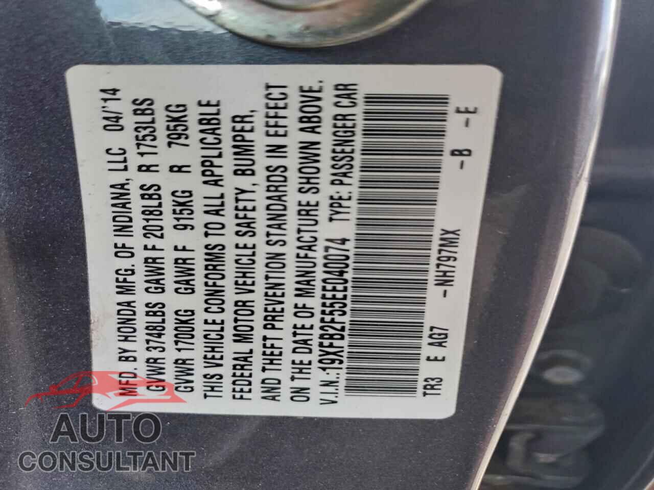 HONDA CIVIC 2014 - 19XFB2F55EE040074
