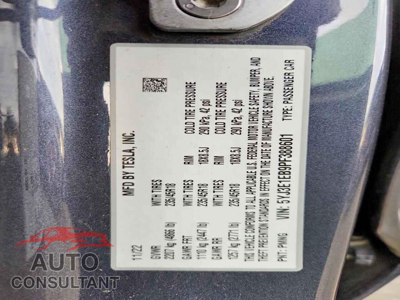 TESLA MODEL 3 2023 - 5YJ3E1EB9PF388601