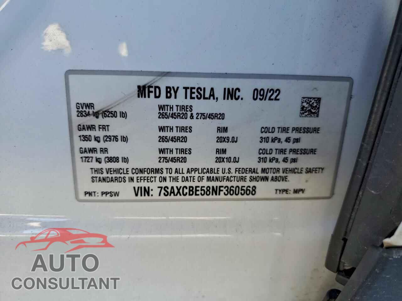 TESLA MODEL X 2022 - 7SAXCBE58NF360568