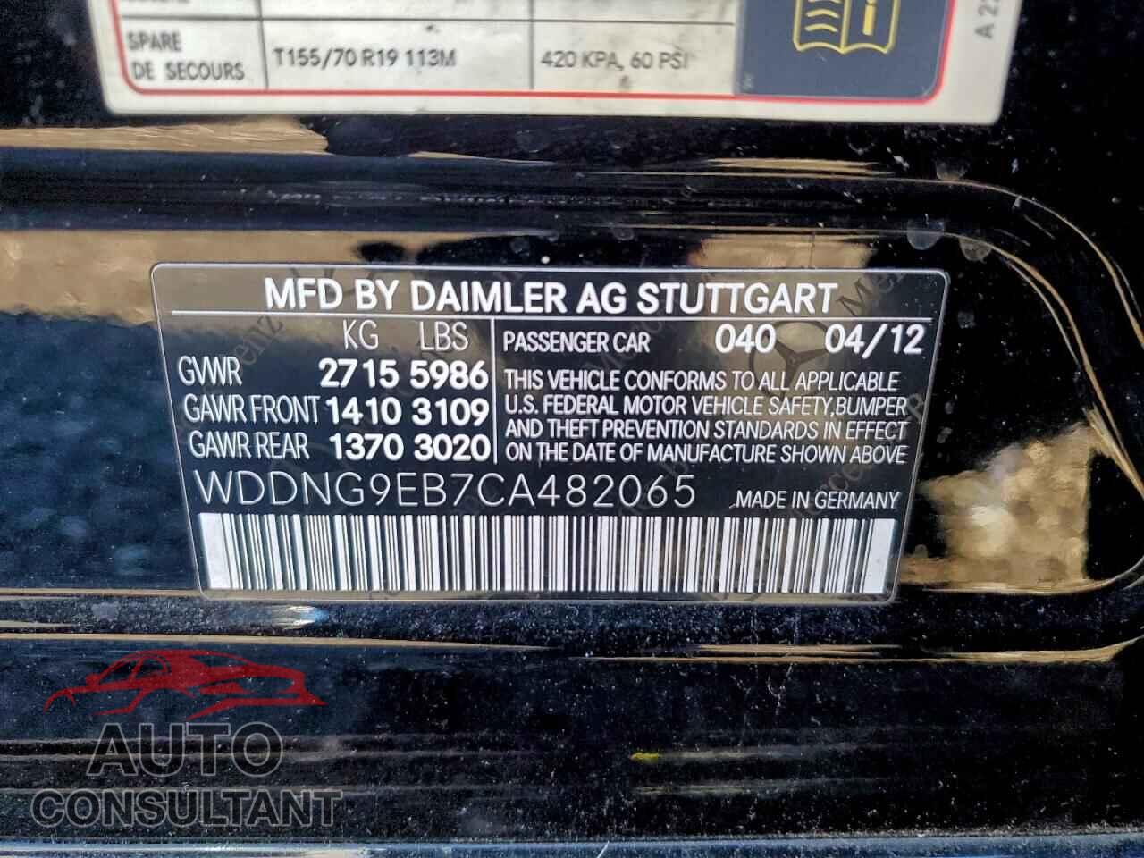 MERCEDES-BENZ S-CLASS 2012 - WDDNG9EB7CA482065