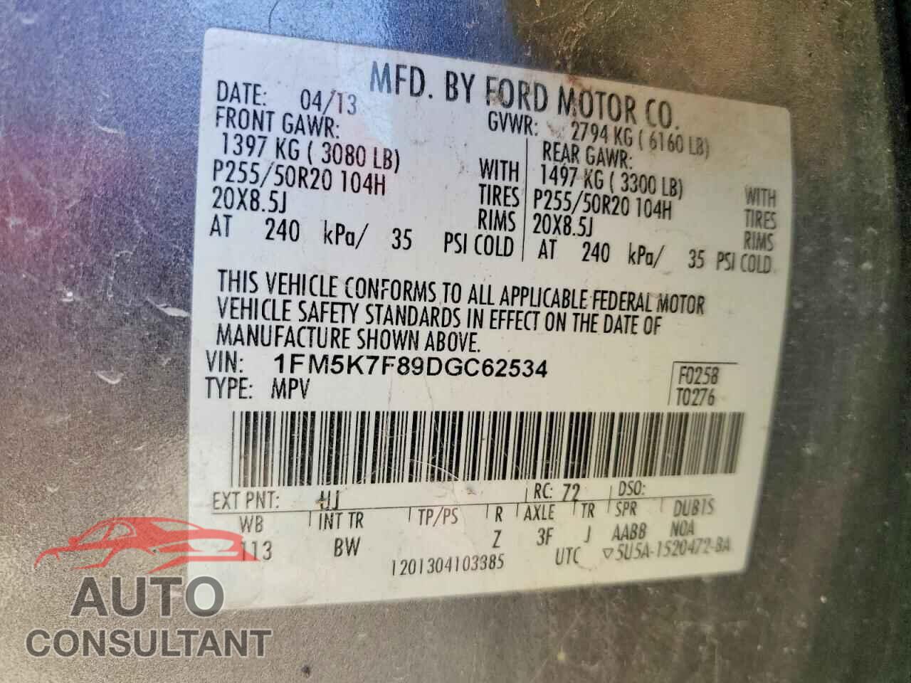 FORD EXPLORER 2013 - 1FM5K7F89DGC62534