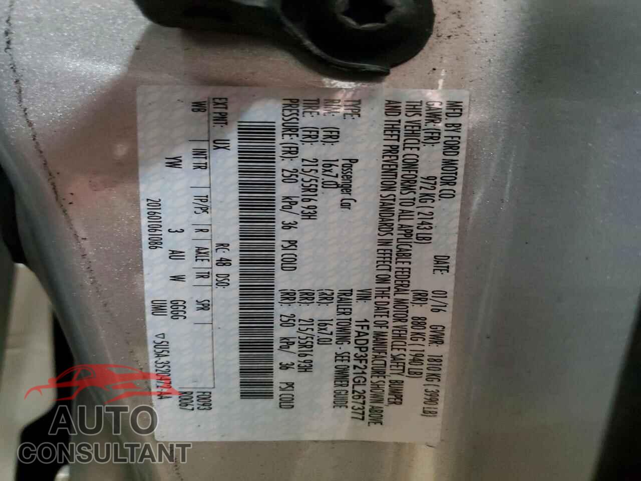 FORD FOCUS 2016 - 1FADP3F21GL267377