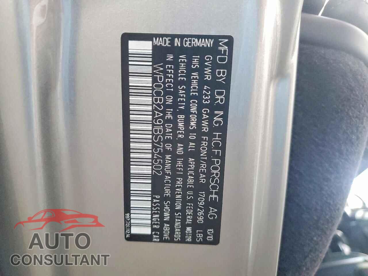 PORSCHE 911 2011 - WP0CB2A91BS754502