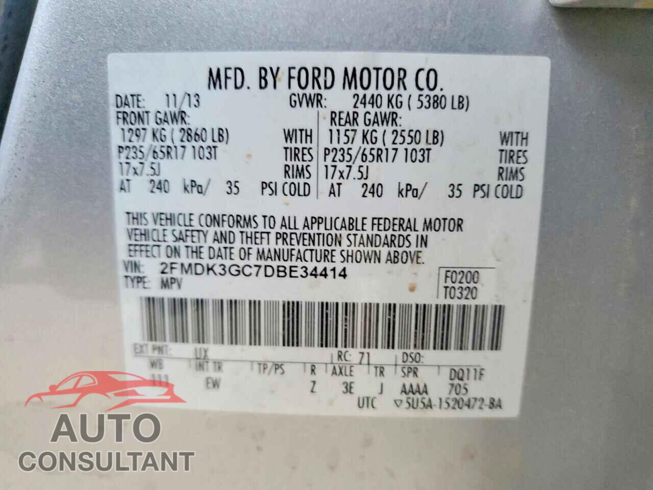 FORD EDGE 2013 - 2FMDK3GC7DBE34414
