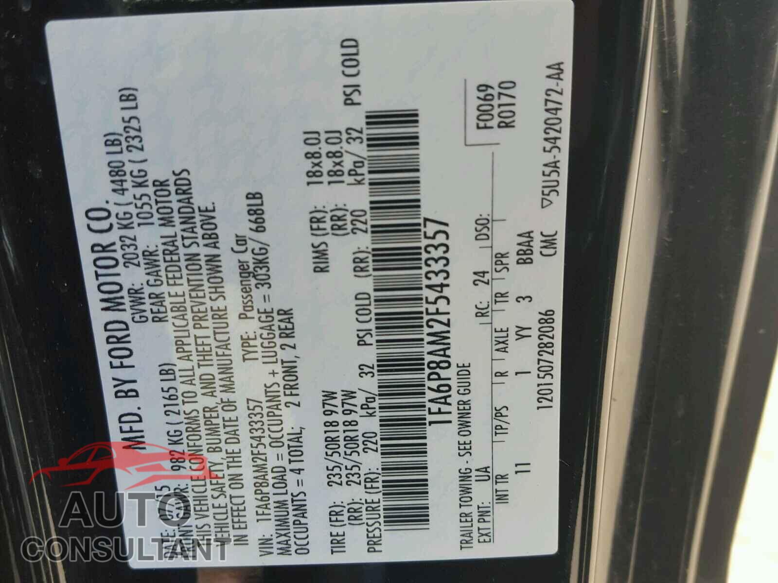 FORD MUSTANG 2015 - 1FA6P8AM2F5433357