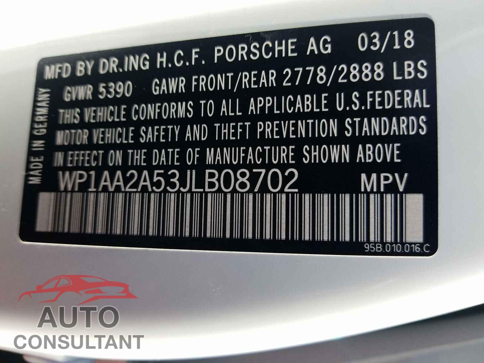 PORSCHE MACAN 2018 - WP1AA2A53JLB08702