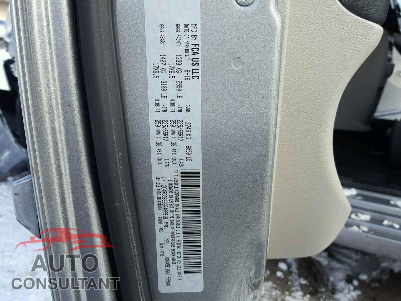 DODGE CARAVAN 2016 - 2C4RDGBG2GR400916