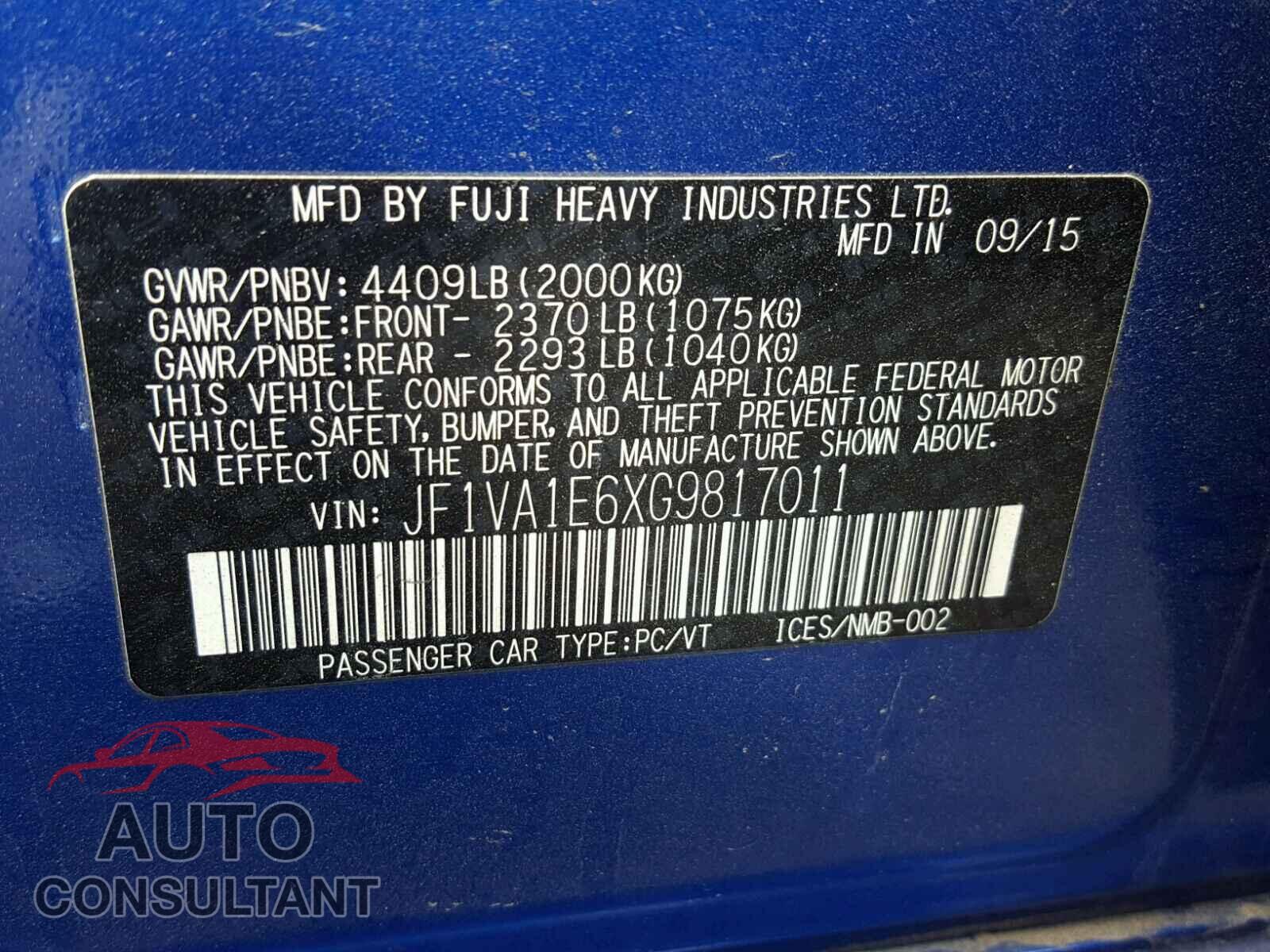 SUBARU WRX 2016 - JF1VA1E6XG9817011