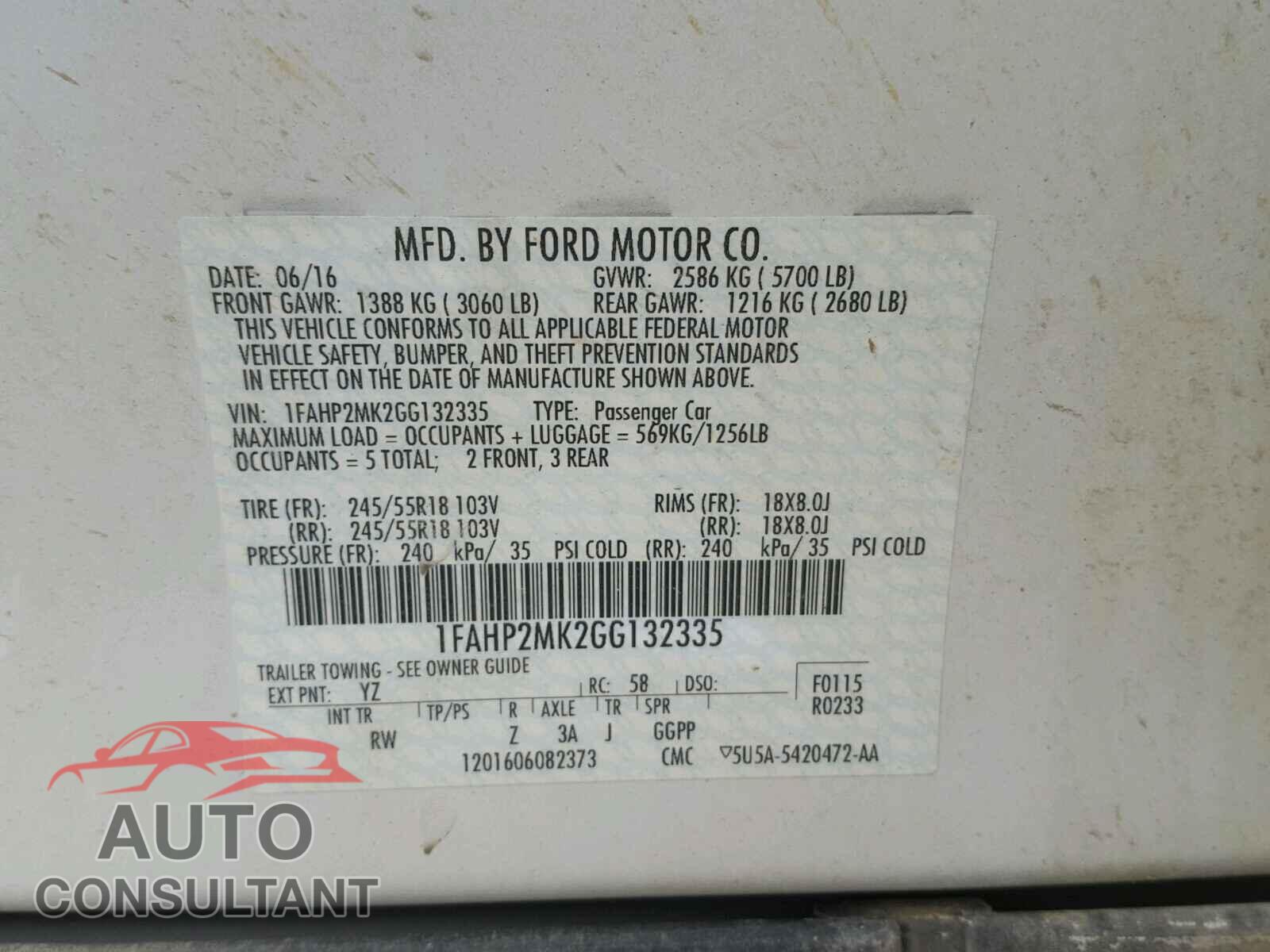 FORD TAURUS 2016 - 1FAHP2MK2GG132335