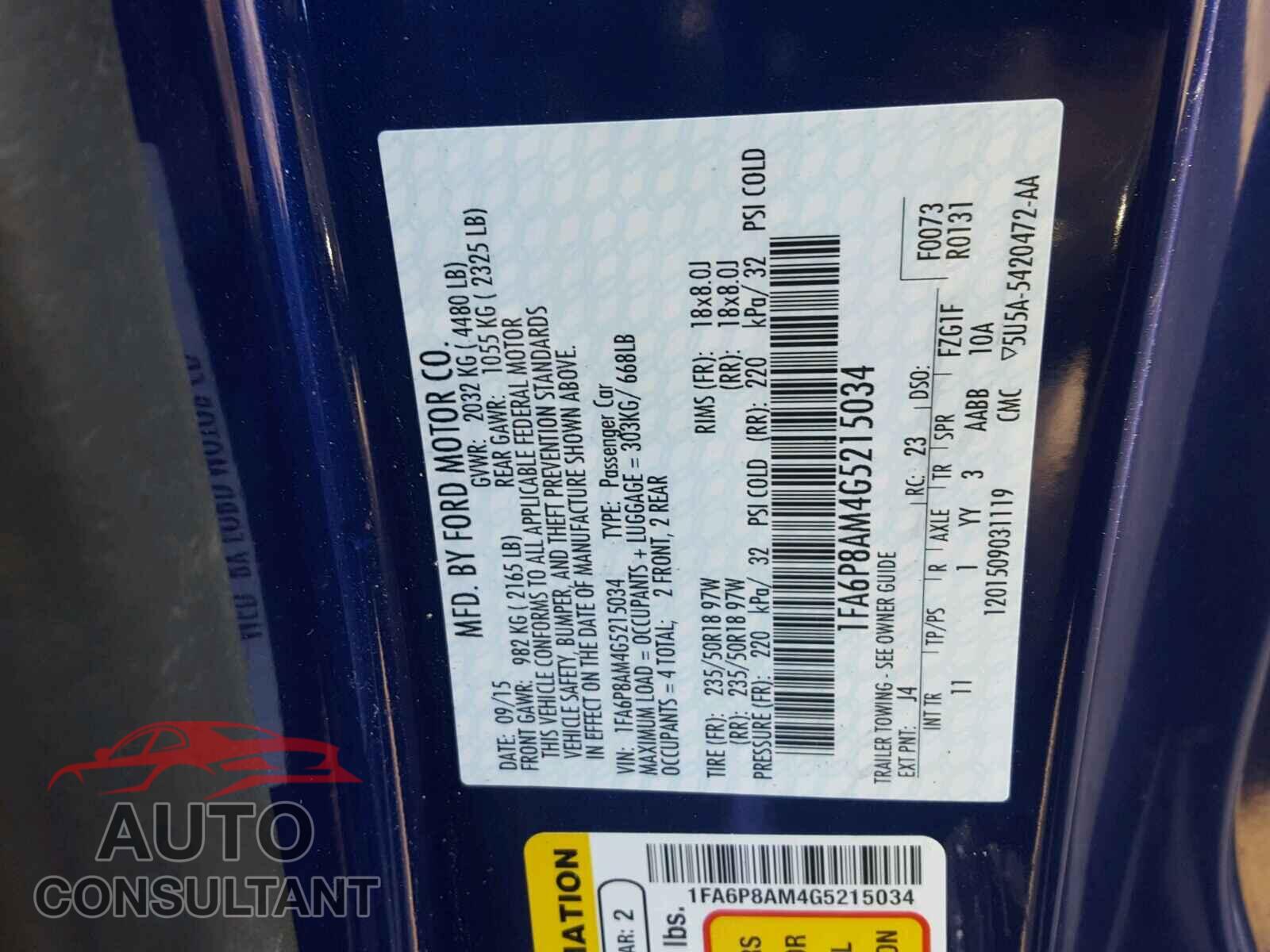 FORD MUSTANG 2016 - 1FA6P8AM4G5215034