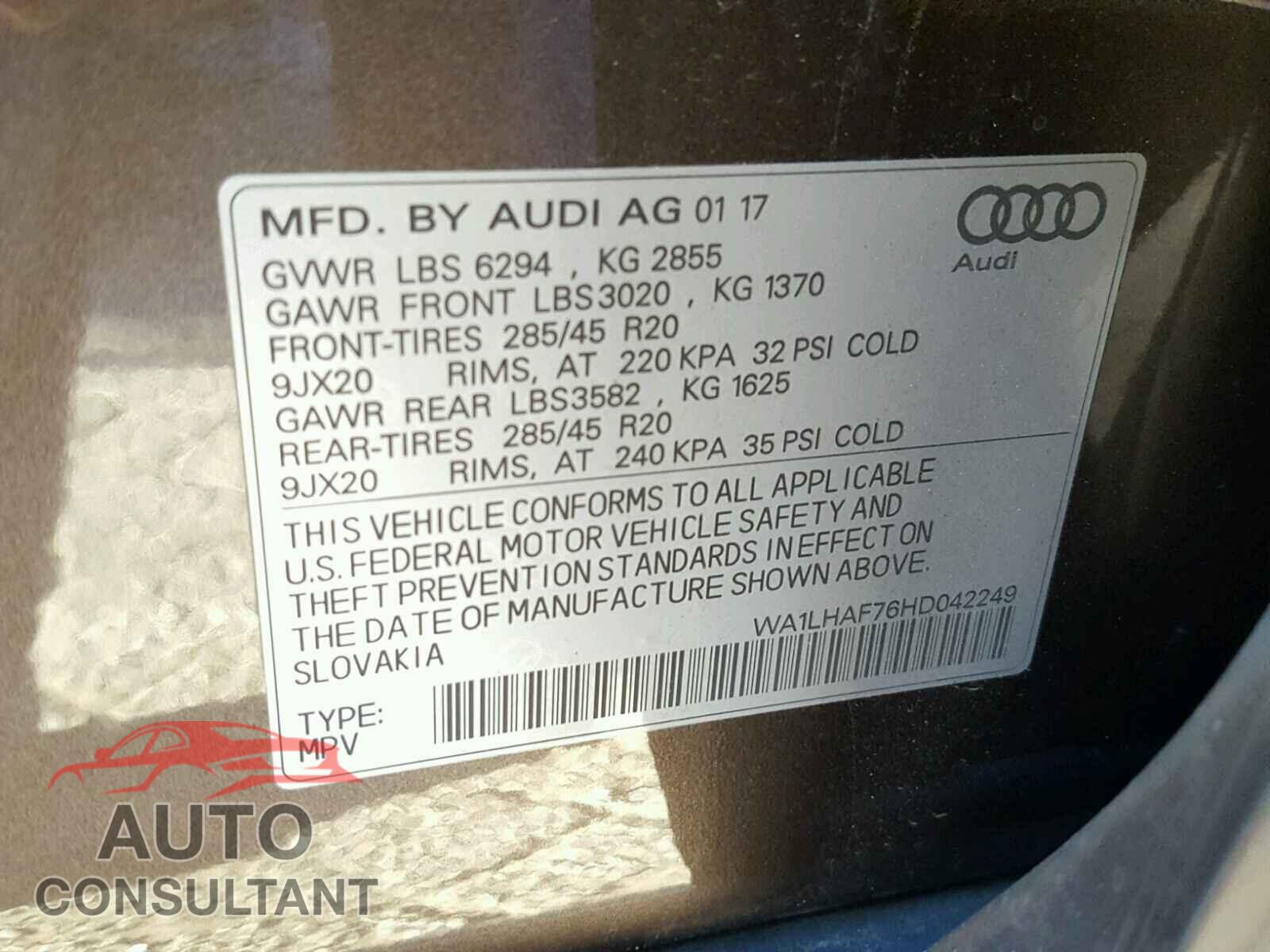 AUDI Q7 2017 - WA1LHAF76HD042249