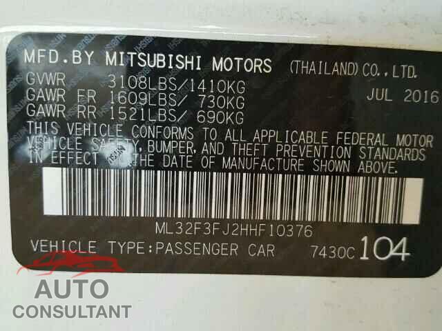 MITSUBISHI MIRAGE 2017 - ML32F3FJ2HHF10376