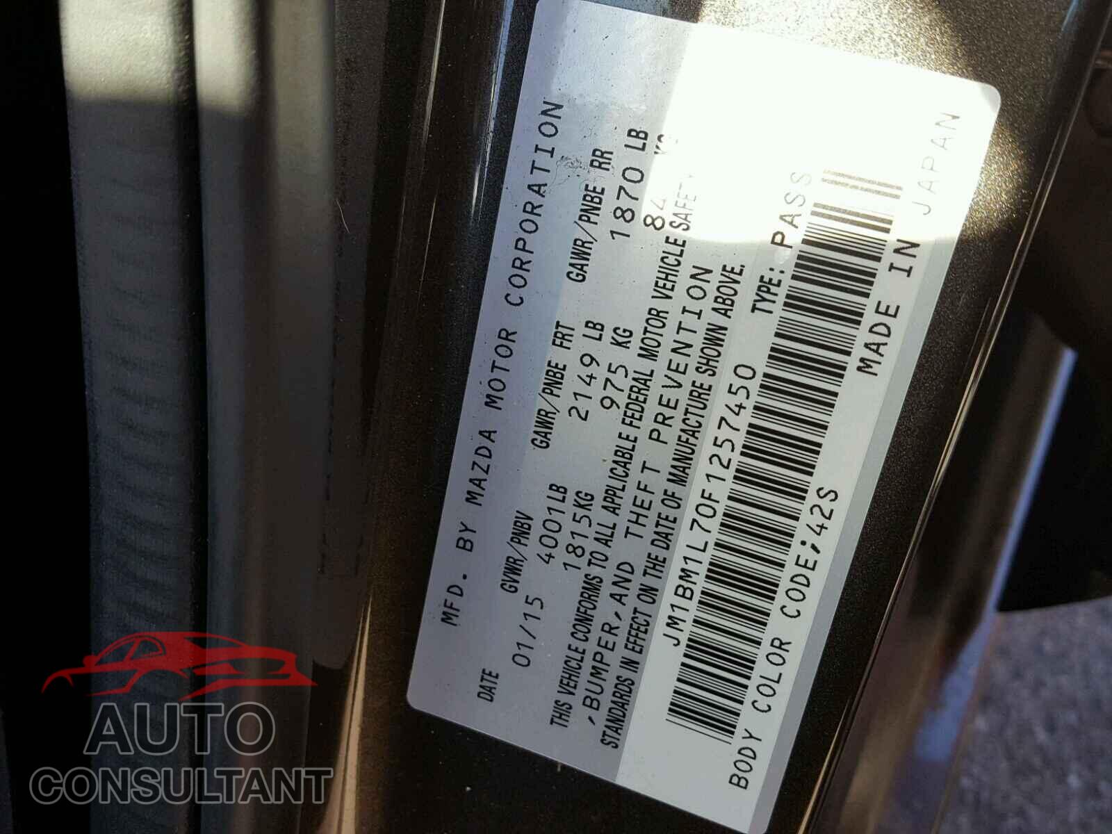 MAZDA 3 2015 - JM1BM1L70F1257450