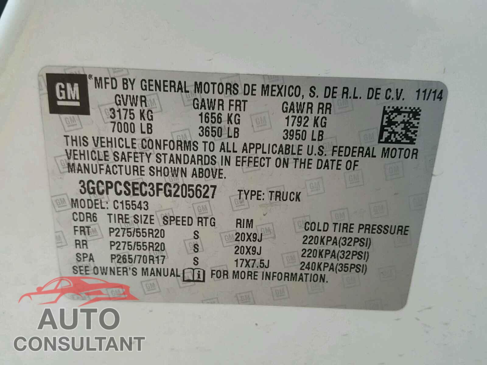 CHEVROLET SILVERADO 2015 - 3GCPCSEC3FG205627