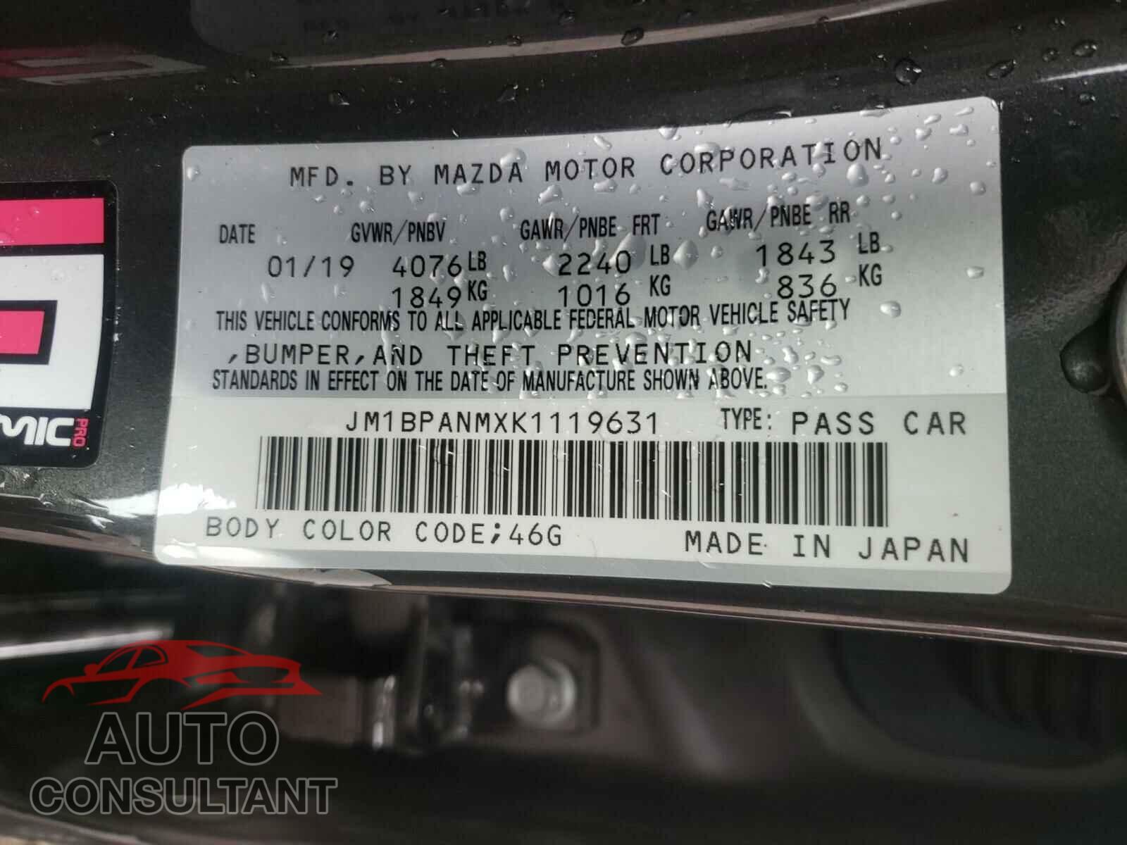 MAZDA 3 2019 - JM1BPANMXK1119631