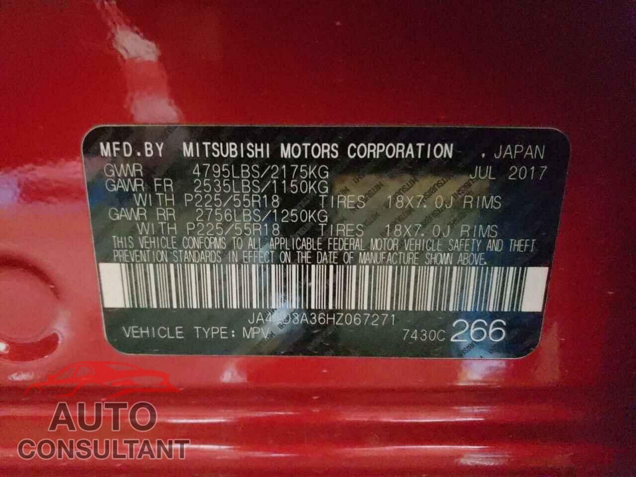 MITSUBISHI OUTLANDER 2017 - JA4AD3A36HZ067271