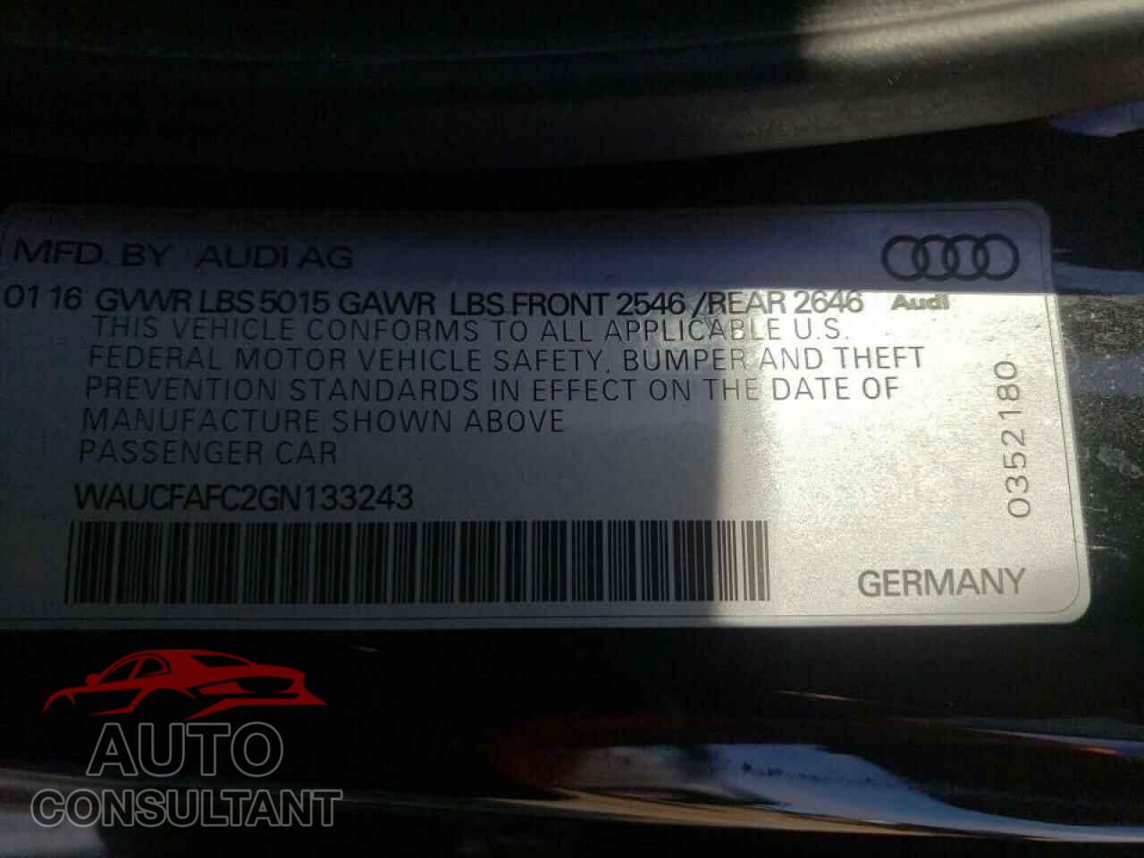 AUDI A6 2016 - WAUCFAFC2GN133243